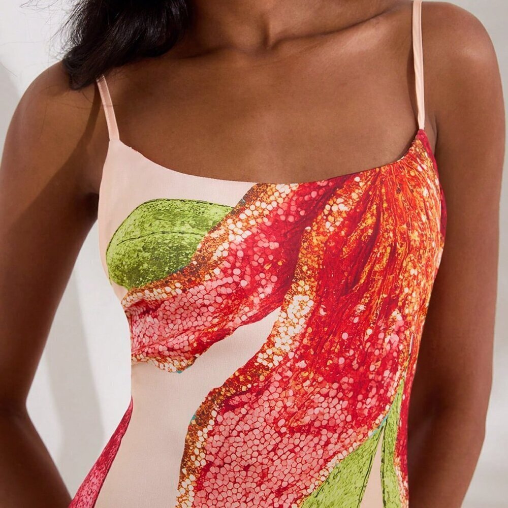 Multicolor Boho Women's Woven Printed Long Dress With Spaghetti Straps - Picture 2 of 7